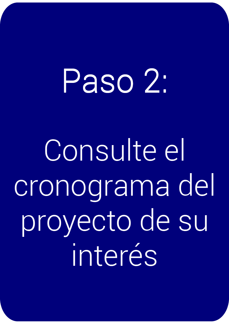 Botón paso 2 consulte el cronograma del proyecto de su interés