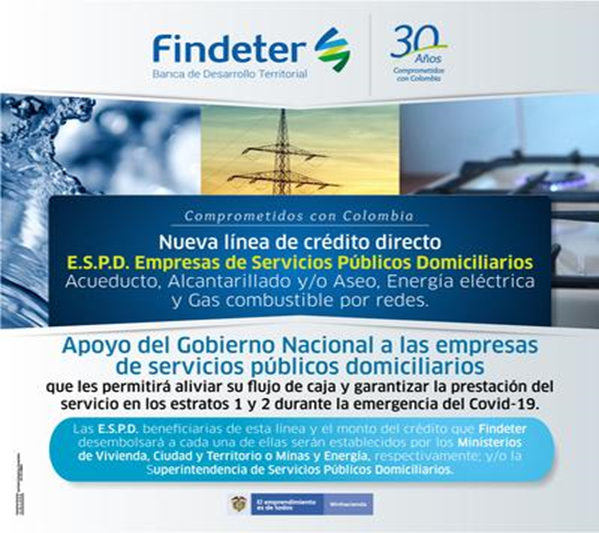 Imagen de Findeter ofrece créditos directos con 0% de interés a empresas de servicios públicos domiciliarios para que estratos 1 y 2 puedan diferir el pago de sus facturas durante la emergencia | Foto: Findeter