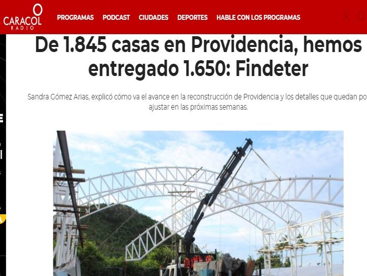 Nota Caracol sobre reconstrucción de Providencia