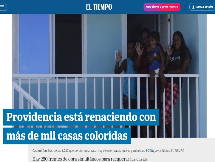 Nota de El Tiempo sobre las casas coloridas de Providencia